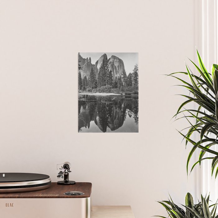 Cathedral Rocks and Reflections, Yosemite black and white photograph by Charles Leander Weed Poster Gallery Image 2