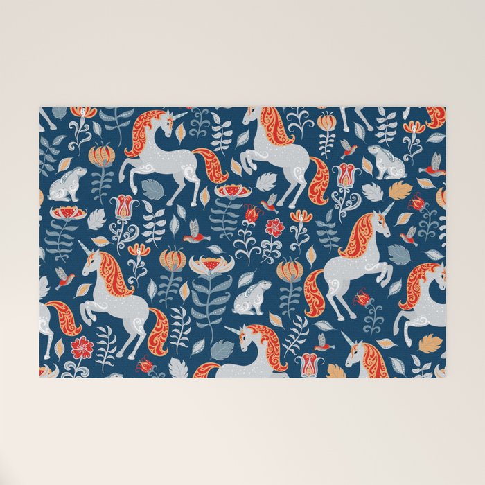 Magical Medieval Unicorn Botanical Welcome Mat Gallery Image 1