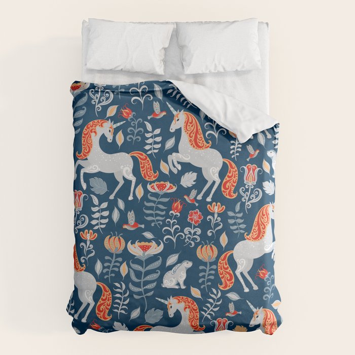 Magical Medieval Unicorn Botanical Duvet Cover Gallery Image 6