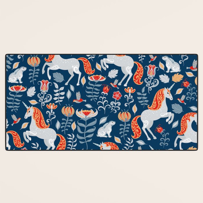 Magical Medieval Unicorn Botanical Desk Mat Gallery Image 3