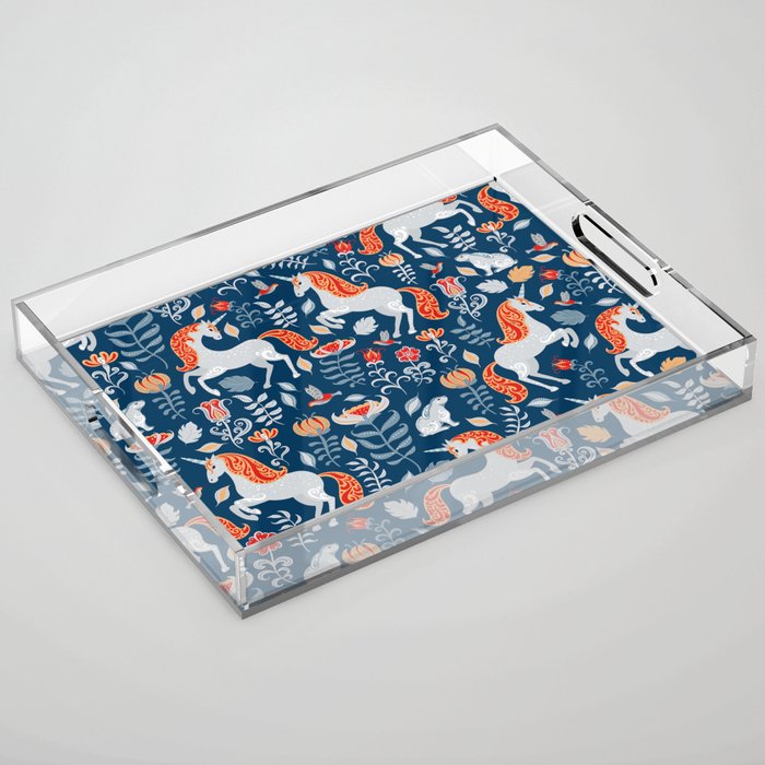 Magical Medieval Unicorn Botanical Acrylic Tray Gallery Image 1