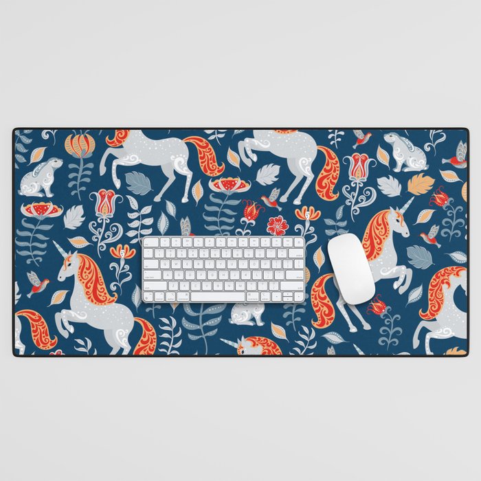 Magical Medieval Unicorn Botanical Desk Mat Gallery Image 1