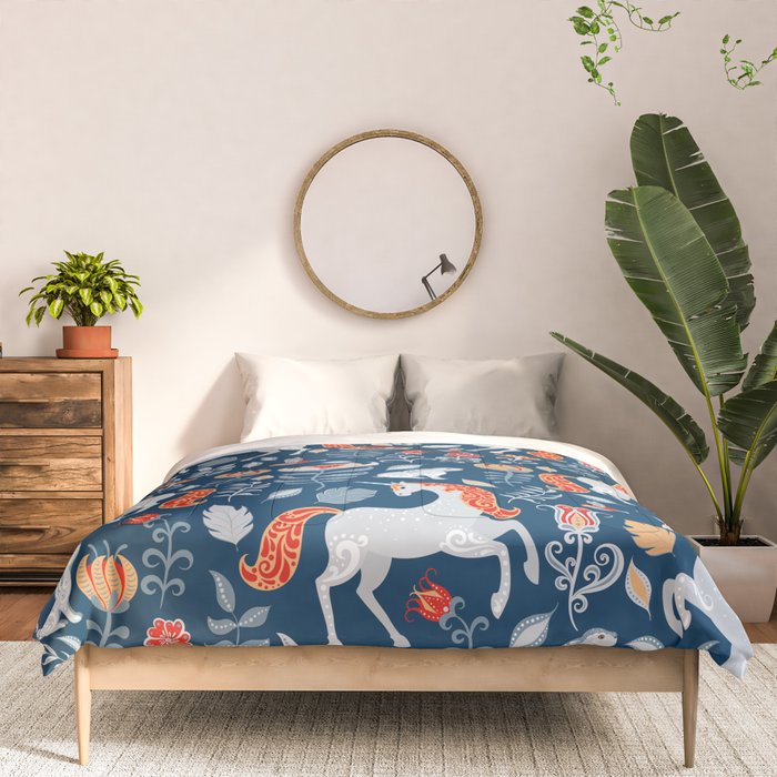 Magical Medieval Unicorn Botanical Comforter Gallery Image 3