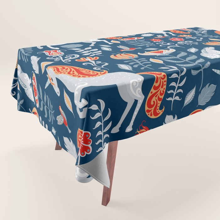 Magical Medieval Unicorn Botanical Tablecloth Gallery Image 1