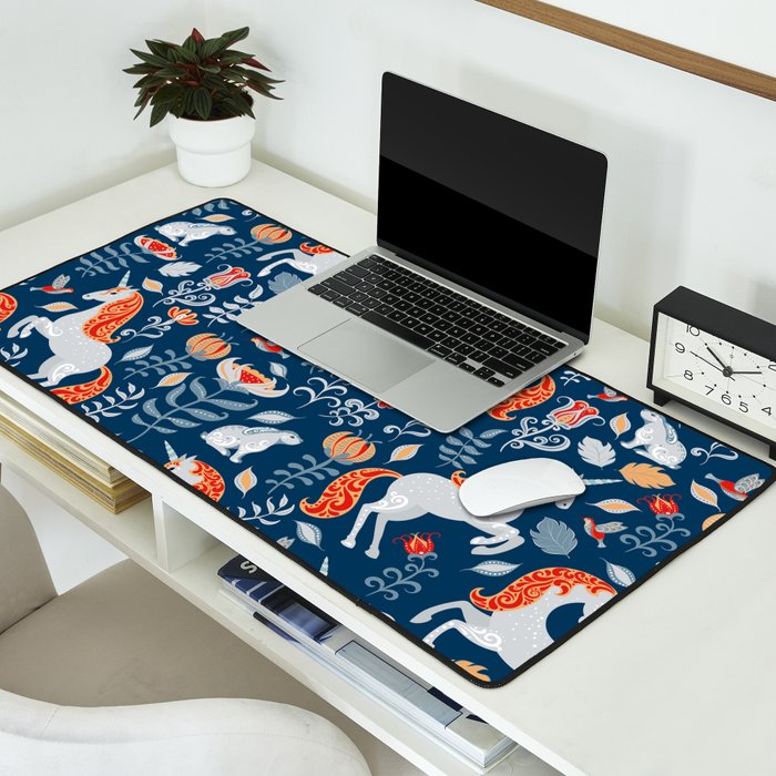 Magical Medieval Unicorn Botanical Desk Mat Gallery Image 2