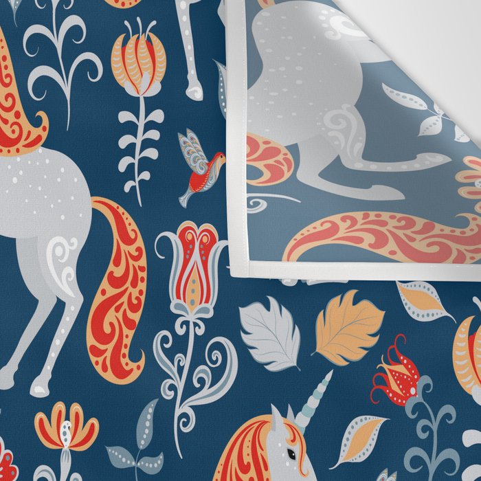 Magical Medieval Unicorn Botanical Wall Tapestry Gallery Image 3