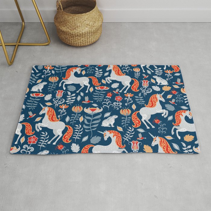 Magical Medieval Unicorn Botanical Rug Gallery Image 1