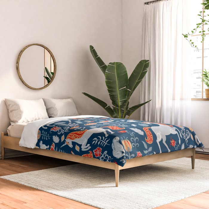 Magical Medieval Unicorn Botanical Comforter Gallery Image 2