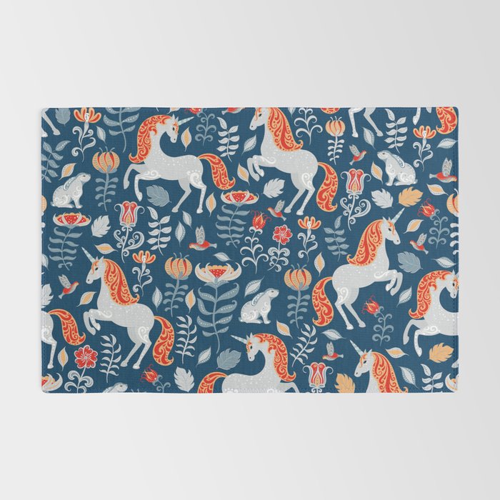 Magical Medieval Unicorn Botanical Rug Gallery Image 2