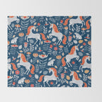 Magical Medieval Unicorn Botanical Throw Blanket Gallery Image 2