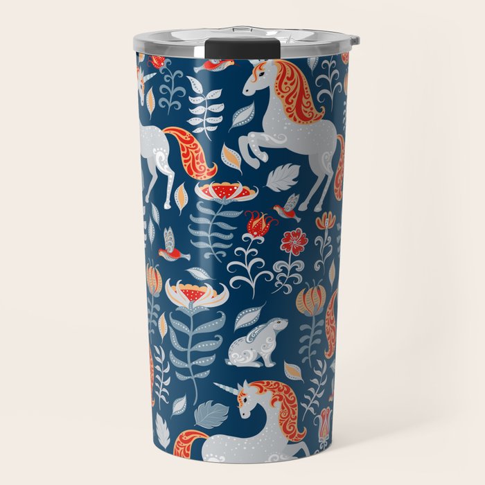 Magical Medieval Unicorn Botanical Travel Mug Gallery Image 1