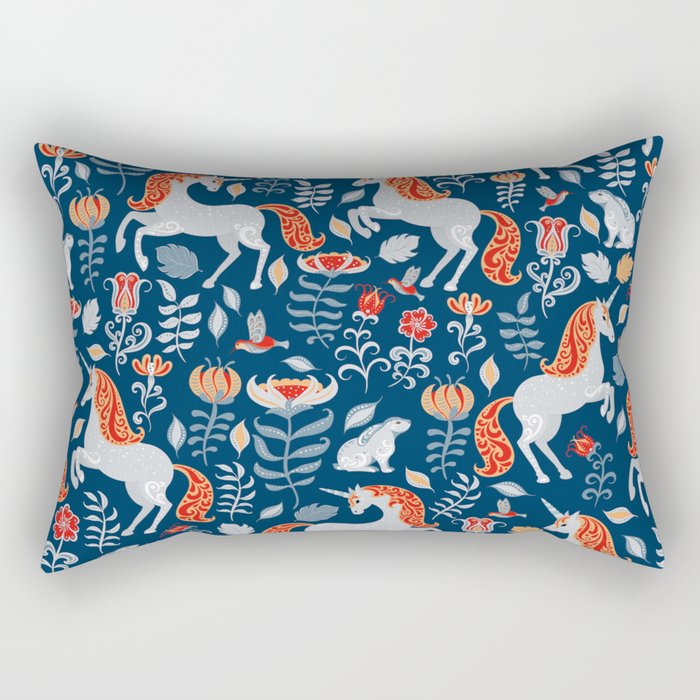 Magical Medieval Unicorn Botanical Rectangular Pillow Gallery Image 2