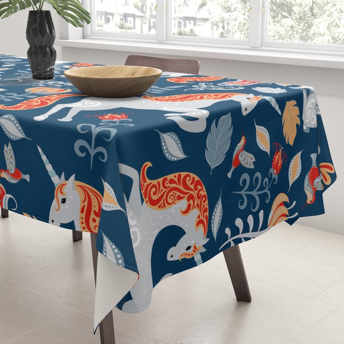 Magical Medieval Unicorn Botanical Tablecloth Gallery Image 3
