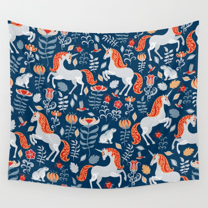 Magical Medieval Unicorn Botanical Wall Tapestry Gallery Image 4