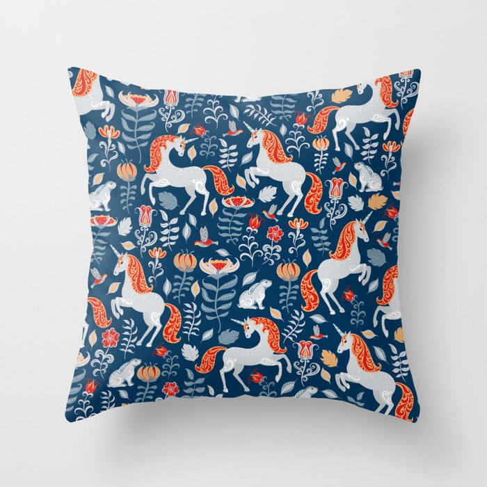 Magical Medieval Unicorn Botanical Throw Pillow Gallery Image 6