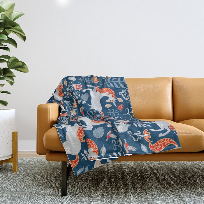 Magical Medieval Unicorn Botanical Throw Blanket Gallery Image 1