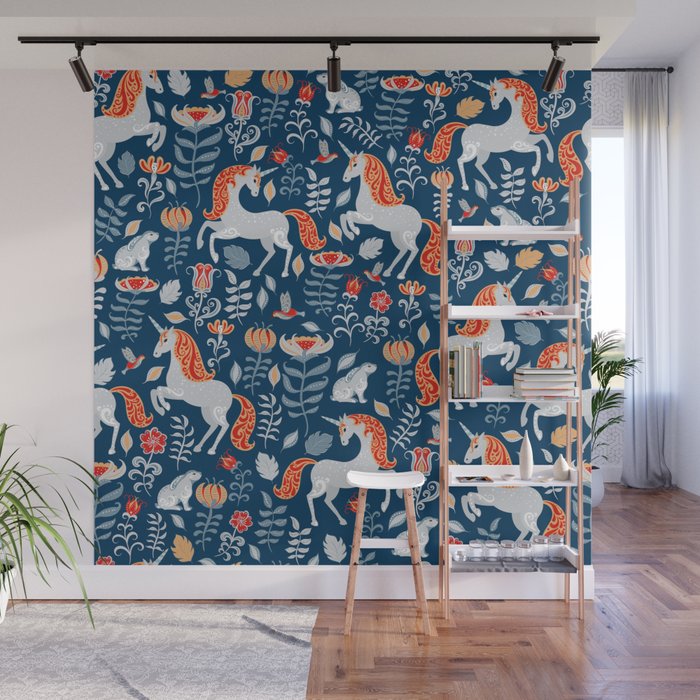 Magical Medieval Unicorn Botanical Wall Mural Gallery Image 1
