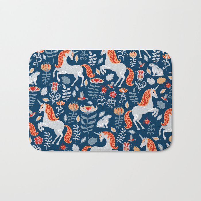 Magical Medieval Unicorn Botanical Bath Mat Gallery Image 1