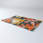 Night Forest, Colorful Dark Eclectic Floral Nature Botanical Jungle Floral Bohemian Illustration Rug Gallery Image 3