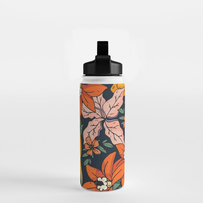 Night Forest, Colorful Dark Eclectic Floral Nature Botanical Jungle Floral Bohemian Illustration Water Bottle Gallery Image 2