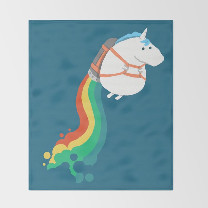 Fat Unicorn on Rainbow Jetpack Throw Blanket Gallery Image 2