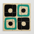 Mid Century Modern Square Dot Pattern 593 Black and Turquoise Wood Wall Art Gallery Image 1