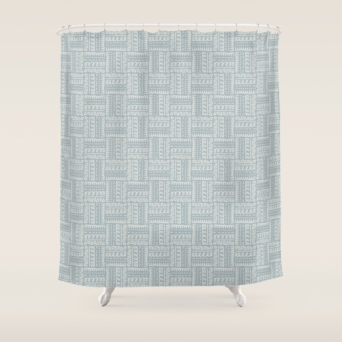Sweet Doodle Squares . Coastal Blue Shower Curtain Gallery Image 1