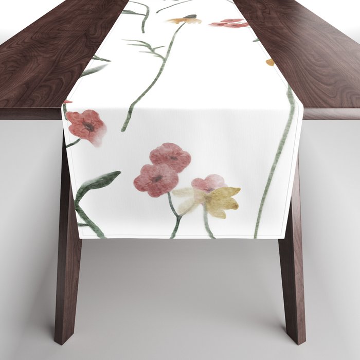 Delicate Wildflowers Floral Watercolor Table Runner Gallery Image 1