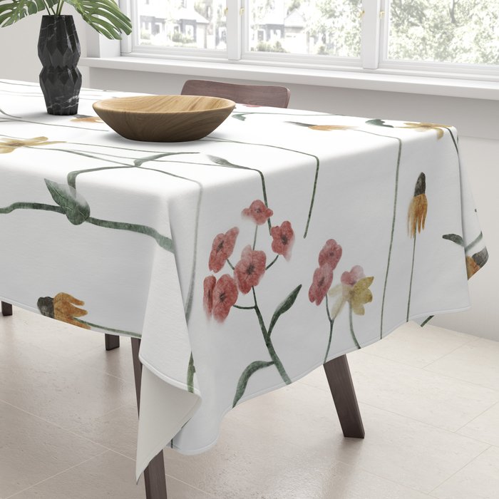 Delicate Wildflowers Floral Watercolor Tablecloth Gallery Image 3
