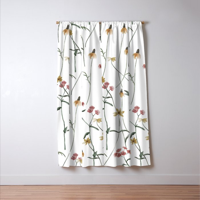 Delicate Wildflowers Floral Watercolor Window Curtain Gallery Image 3