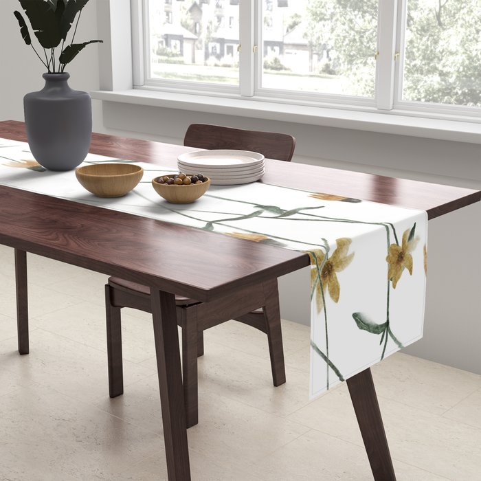 Delicate Wildflowers Floral Watercolor Table Runner Gallery Image 2