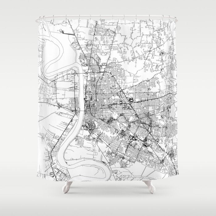 Baton Rouge White Map Shower Curtain Gallery Image 1