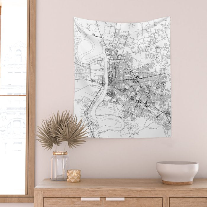 Baton Rouge White Map Wall Tapestry Gallery Image 2