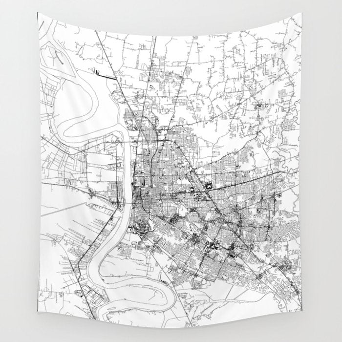 Baton Rouge White Map Wall Tapestry Gallery Image 4