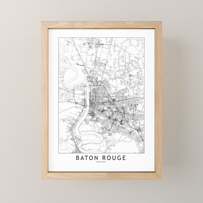 Baton Rouge White Map Mini Art Print Gallery Image 1