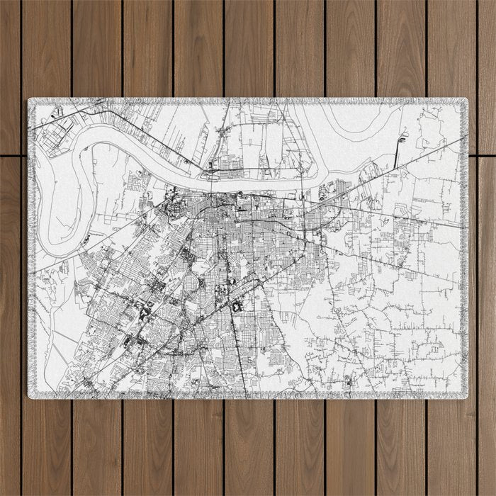 Baton Rouge White Map Outdoor Rug Gallery Image 1