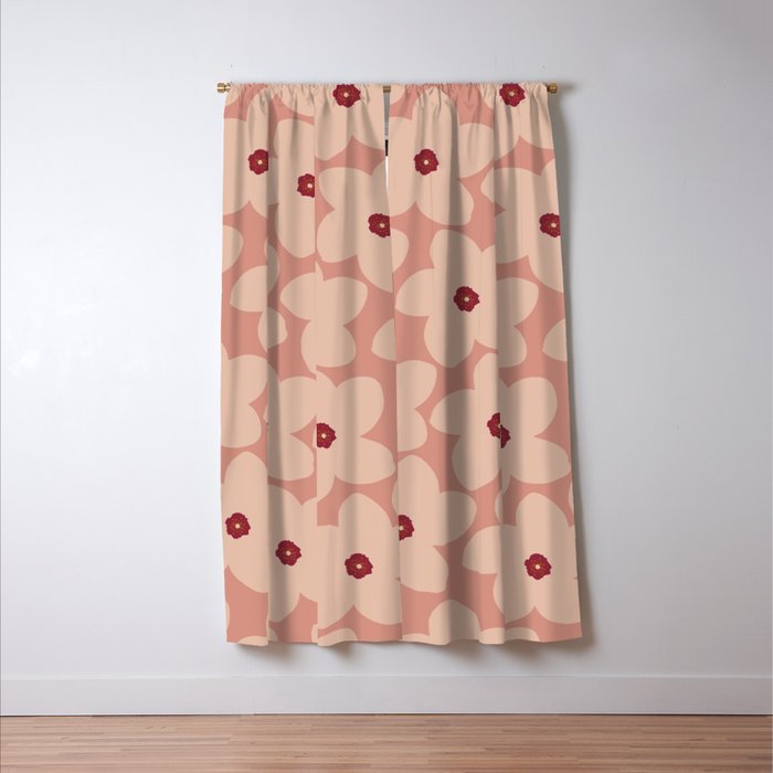 Terracotta Pink Retro Flower Window Curtain Gallery Image 3