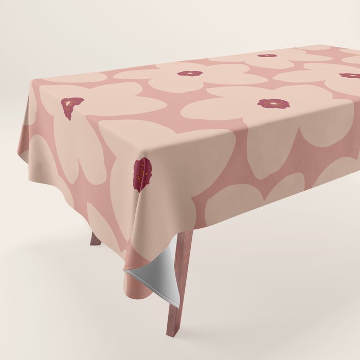 Terracotta Pink Retro Flower Tablecloth Gallery Image 1