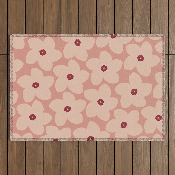 Terracotta Pink Retro Flower Outdoor Rug Gallery Image 1