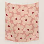 Terracotta Pink Retro Flower Wall Tapestry Gallery Image 4