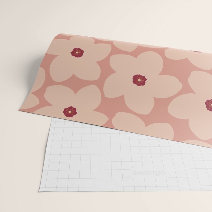 Terracotta Pink Retro Flower Wrapping Paper Gallery Image 2