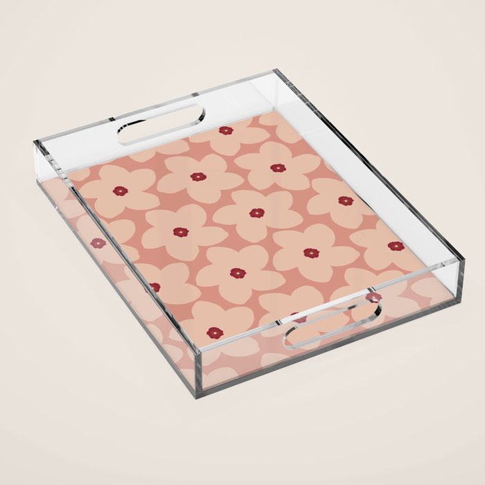 Terracotta Pink Retro Flower Acrylic Tray Gallery Image 1