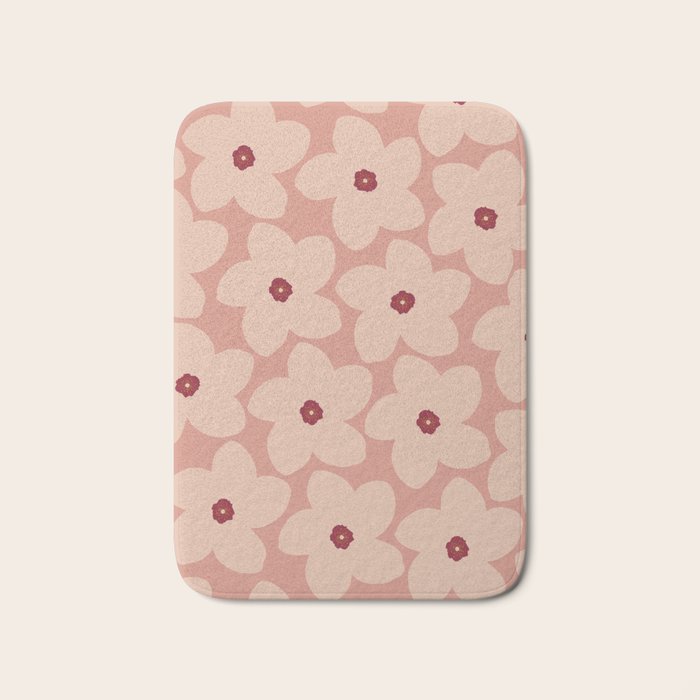 Terracotta Pink Retro Flower Bath Mat Gallery Image 1