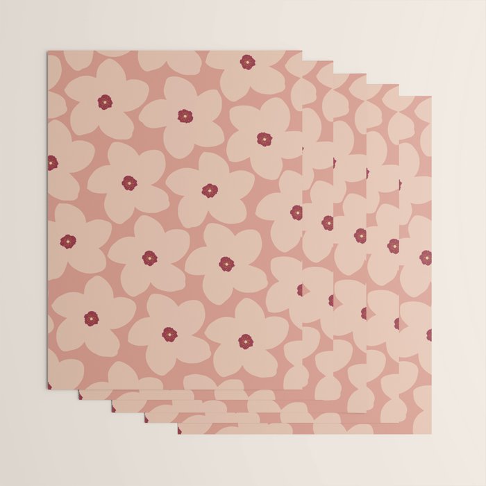 Terracotta Pink Retro Flower Wrapping Paper Gallery Image 3