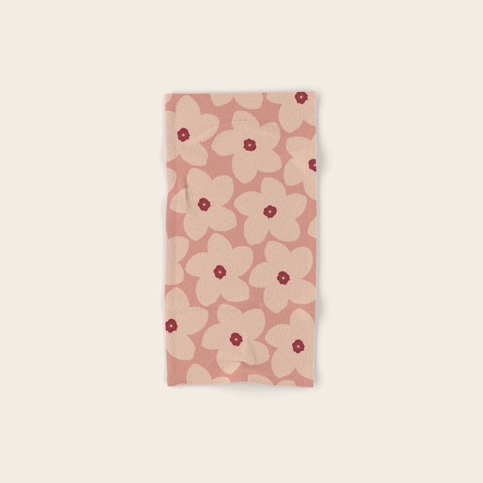 Terracotta Pink Retro Flower Bath Towel Gallery Image 1