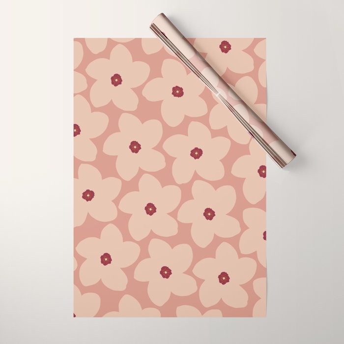Terracotta Pink Retro Flower Wrapping Paper Gallery Image 1