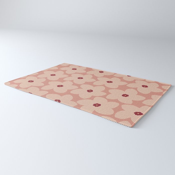 Terracotta Pink Retro Flower Rug Gallery Image 3