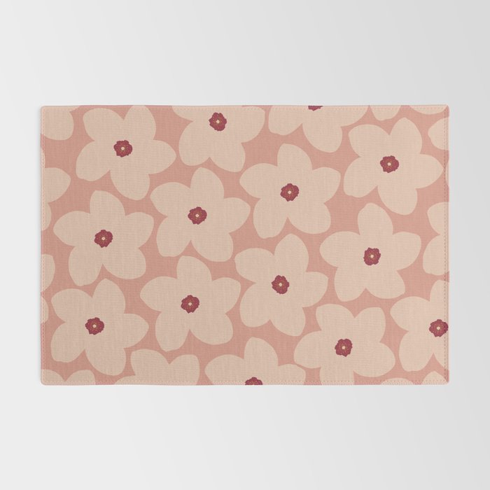 Terracotta Pink Retro Flower Rug Gallery Image 2