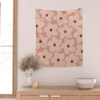 Terracotta Pink Retro Flower Wall Tapestry Gallery Image 2