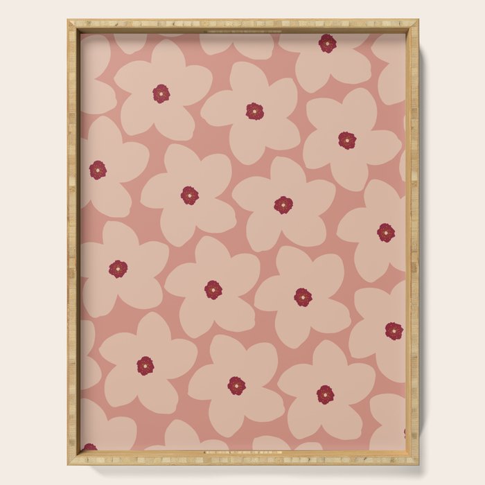 Terracotta Pink Retro Flower Serving Tray Gallery Image 1